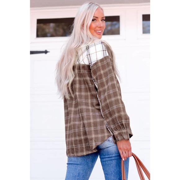 FREE SHIPPING! Plaid Contrast Button Up Shirt Jacket - Picture 4 of 4